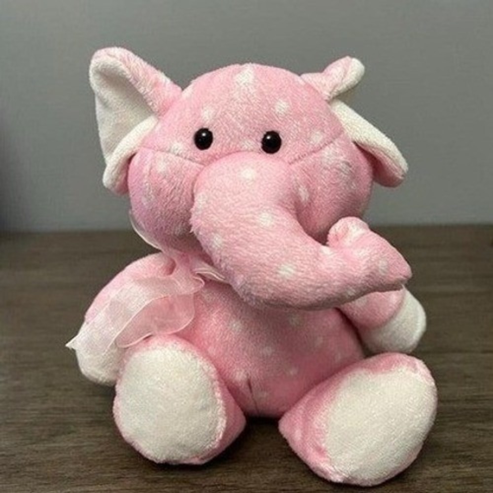 Pink Polka Dot Elephant Plush Stuffed Animal Soft Toy with Pink Ribbon Bow